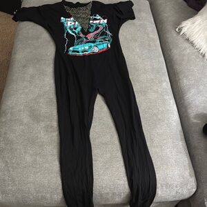 Black Graphic Jumpsuit with Car Design